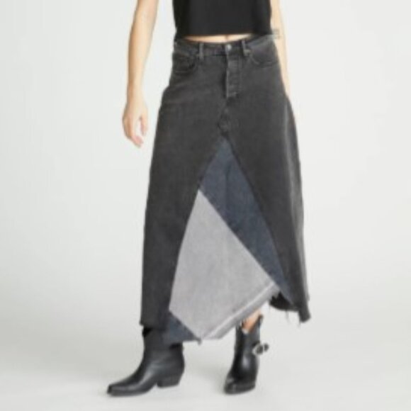Free People Driftwood Katie Midi Maxi Skirt Denim Black Gray Frayed in Size 28 - Picture 14 of 14